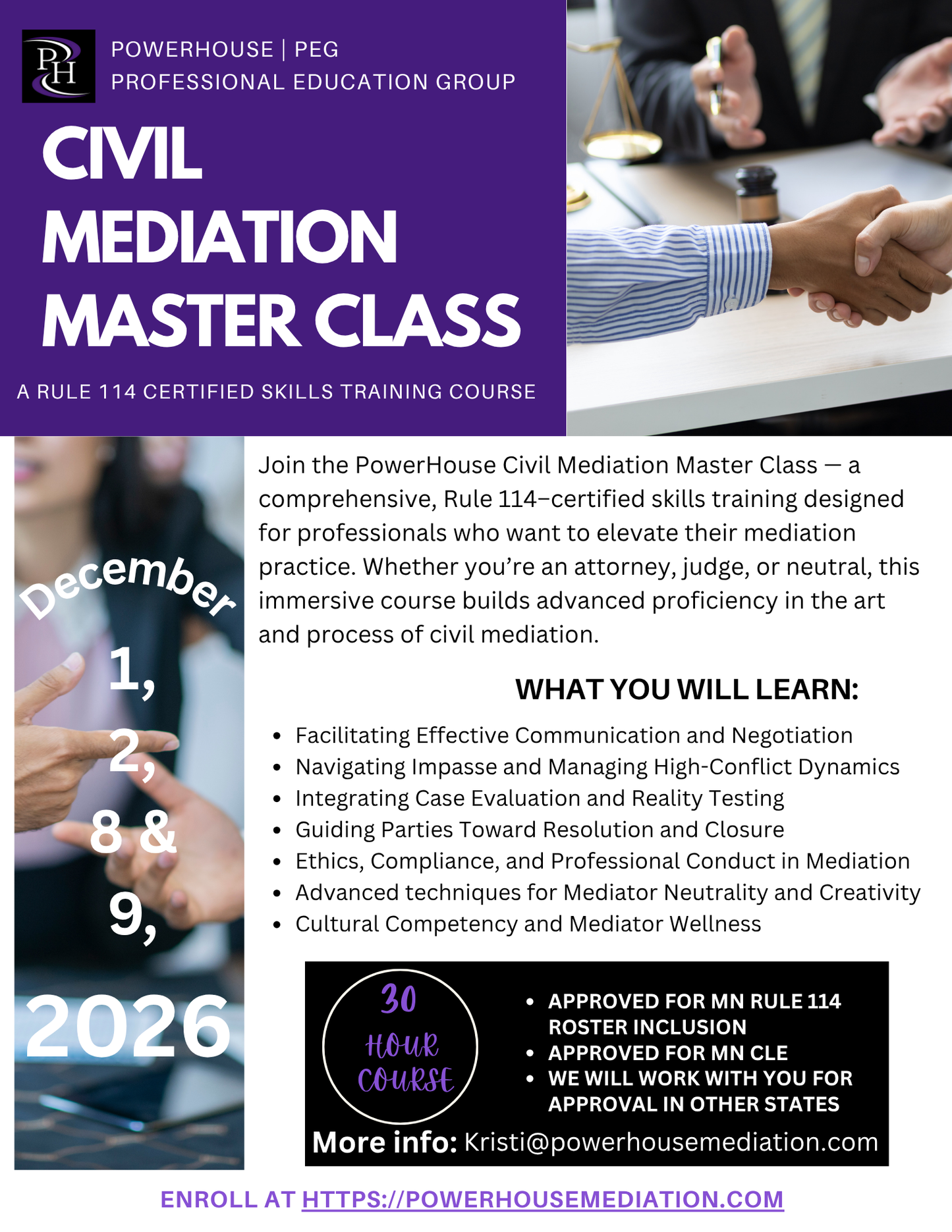 Civil Mediation - Certified Skills Training - December 1, 2, 8 and 9, 2026